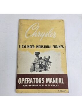 Vintage Chrysler 6 Cylinder Industrial Engines Operators Manual Models 30 31 32